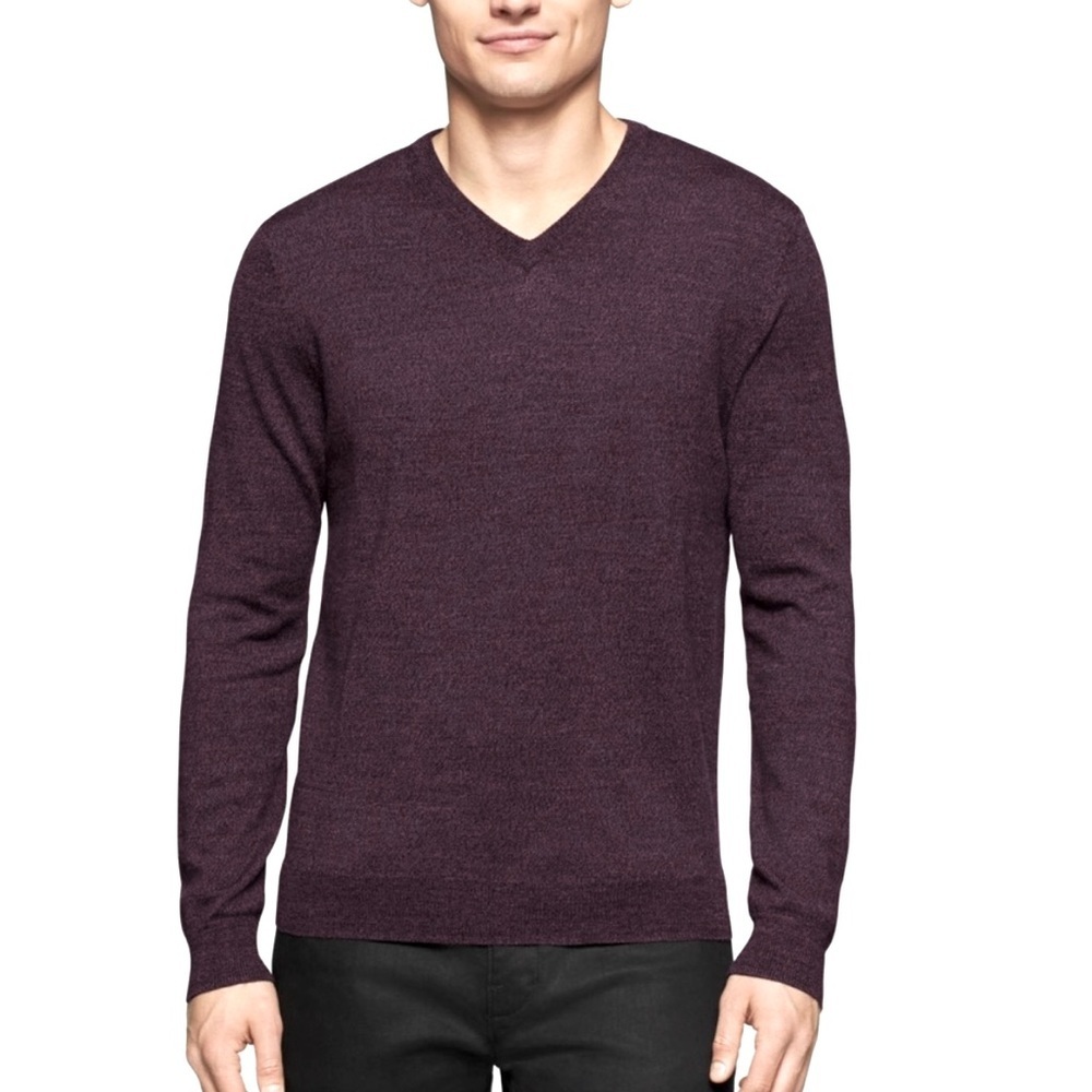 NWT Calvin Klein Merino Wool V-Neck Deep Purple/Plum Sweater Size Medium